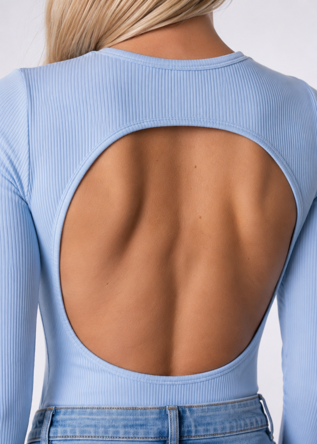Body Manga Larga Color Azul Opaco