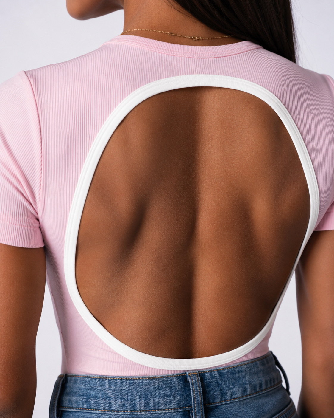 Body Manga Corta Color Rosado y Sesgo Blanco