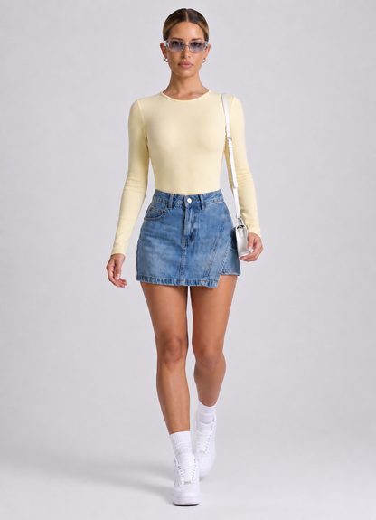 Body Manga Larga Color Amarillo y Sesgo Rosado
