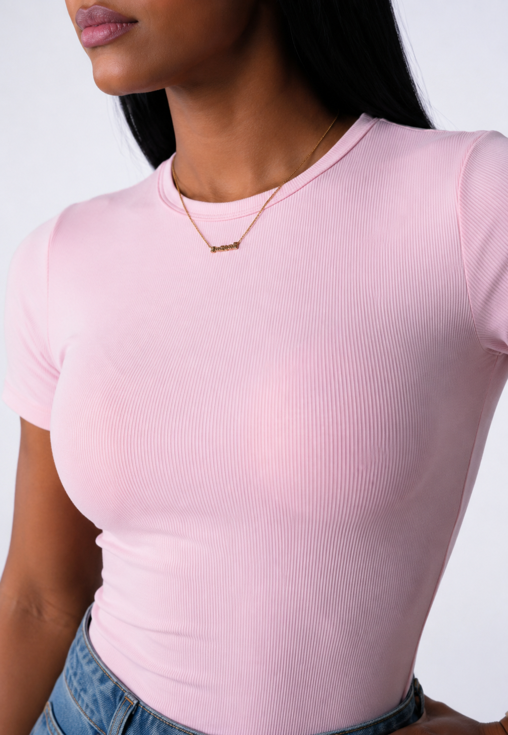 Body Manga Corta Color Rosado y Sesgo Blanco