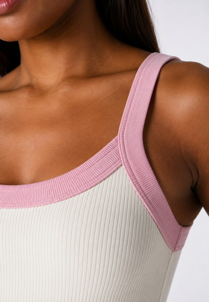 Enterizo Basic Color Blanco y Sesgo Rosado