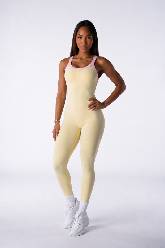 Enterizo Basic Color Amarillo y Sesgo Rosado