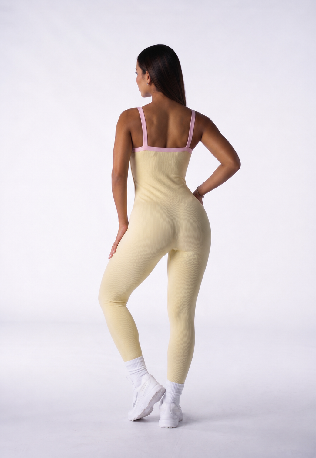 Enterizo Basic Color Amarillo y Sesgo Rosado