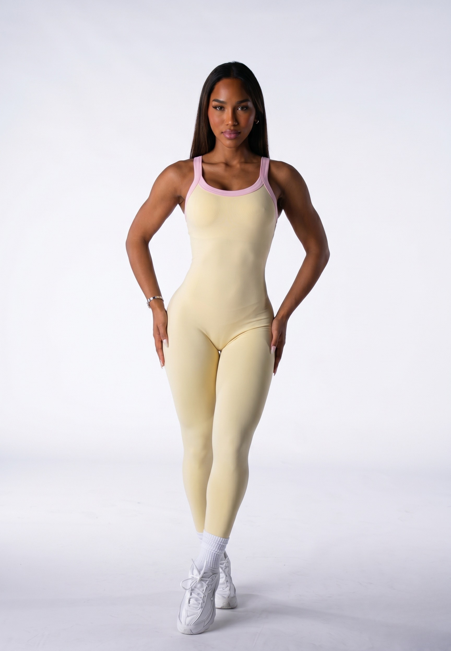 Enterizo Basic Color Amarillo y Sesgo Rosado
